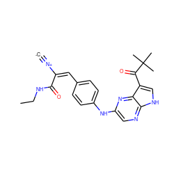 [C-]#[N+]/C(=C/c1ccc(Nc2cnc3[nH]cc(C(=O)C(C)(C)C)c3n2)cc1)C(=O)NCC ZINC001772611324