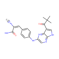 [C-]#[N+]/C(=C/c1ccc(Nc2cnc3[nH]cc(C(=O)C(C)(C)C)c3n2)cc1)C(N)=O ZINC001772570475