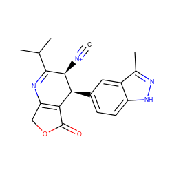 [C-]#[N+][C@@H]1C(C(C)C)=NC2=C(C(=O)OC2)[C@@H]1c1ccc2[nH]nc(C)c2c1 ZINC000169703261