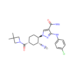 [C-]#[N+][C@@H]1C[C@H](C(=O)N2CC(C)(C)C2)CC[C@H]1n1cc(C(N)=O)c(Nc2ccc(Cl)cc2)n1 ZINC000261110850