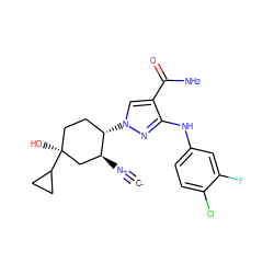 [C-]#[N+][C@H]1C[C@@](O)(C2CC2)CC[C@@H]1n1cc(C(N)=O)c(Nc2ccc(Cl)c(F)c2)n1 ZINC000261192424