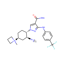 [C-]#[N+][C@H]1C[C@@H]([N+]2(C)CCC2)CC[C@@H]1n1cc(C(N)=O)c(Nc2ccc(C(F)(F)F)cc2)n1 ZINC000261185081