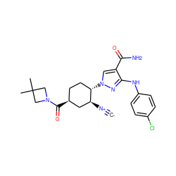 [C-]#[N+][C@H]1C[C@@H](C(=O)N2CC(C)(C)C2)CC[C@@H]1n1cc(C(N)=O)c(Nc2ccc(Cl)cc2)n1 ZINC000261110848