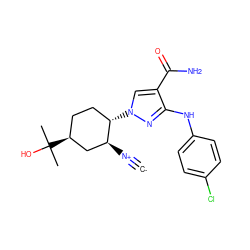 [C-]#[N+][C@H]1C[C@@H](C(C)(C)O)CC[C@@H]1n1cc(C(N)=O)c(Nc2ccc(Cl)cc2)n1 ZINC000261189318