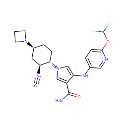 [C-]#[N+][C@H]1C[C@@H](N2CCC2)CC[C@@H]1n1cc(Nc2ccc(OC(F)F)nc2)c(C(N)=O)c1 ZINC000261190168