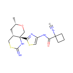 [C-]#[N+]C1(C(=O)Nc2csc([C@]34CO[C@@H](C)C[C@H]3CSC(=N)N4)n2)CCC1 ZINC001772587961