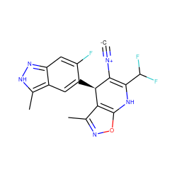 [C-]#[N+]C1=C(C(F)F)Nc2onc(C)c2[C@H]1c1cc2c(C)[nH]nc2cc1F ZINC000473182966
