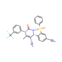 [C-]#[N+]C1=C(C)N(c2cccc(C(F)(F)F)c2)C(=O)N[C@@H]1c1ccc(C#N)cc1S(=O)(=O)c1ccccc1 ZINC000201775911