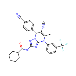 [C-]#[N+]C1=C(C)N(c2cccc(C(F)(F)F)c2)c2nc(NC(=O)C3CCCCC3)nn2[C@@H]1c1ccc(C#N)cc1 ZINC000096175702