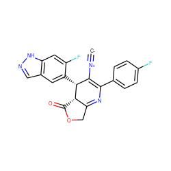 [C-]#[N+]C1=C(c2ccc(F)cc2)N=C2COC(=O)[C@@H]2[C@@H]1c1cc2cn[nH]c2cc1F ZINC000169703253