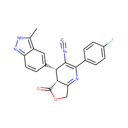 [C-]#[N+]C1=C(c2ccc(F)cc2)N=C2COC(=O)[C@@H]2[C@@H]1c1ccc2n[nH]c(C)c2c1 ZINC000169703244