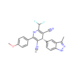 [C-]#[N+]C1=C(c2ccc(OC)cc2)NC(C(F)F)=C(C#N)[C@@H]1c1ccc2[nH]nc(C)c2c1 ZINC000261184022