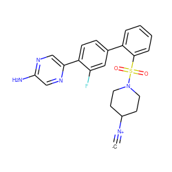[C-]#[N+]C1CCN(S(=O)(=O)c2ccccc2-c2ccc(-c3cnc(N)cn3)c(F)c2)CC1 ZINC000473219269