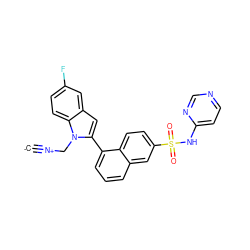 [C-]#[N+]Cn1c(-c2cccc3cc(S(=O)(=O)Nc4ccncn4)ccc23)cc2cc(F)ccc21 ZINC000261070940