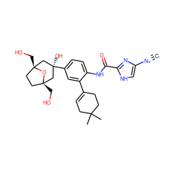 [C-]#[N+]c1c[nH]c(C(=O)Nc2ccc([C@@]3(O)C[C@]4(CO)CC[C@](CO)(C3)O4)cc2C2=CCC(C)(C)CC2)n1 ZINC000100619445