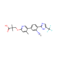 [C-]#[N+]c1cc(-c2cnc(OCC(C)(C)C(=O)O)cc2C)ccc1-c1ncc(C(F)(F)F)[nH]1 ZINC001772617174