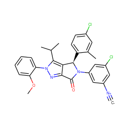 [C-]#[N+]c1cc(Cl)cc(N2C(=O)c3nn(-c4ccccc4OC)c(C(C)C)c3[C@H]2c2ccc(Cl)cc2C)c1 ZINC000230575351
