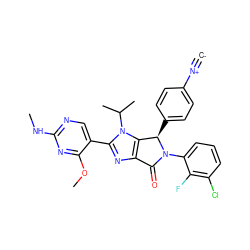 [C-]#[N+]c1ccc([C@@H]2c3c(nc(-c4cnc(NC)nc4OC)n3C(C)C)C(=O)N2c2cccc(Cl)c2F)cc1 ZINC000169705465