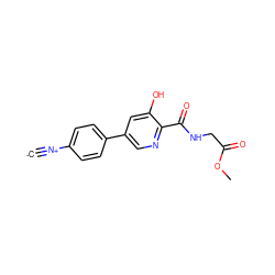 [C-]#[N+]c1ccc(-c2cnc(C(=O)NCC(=O)OC)c(O)c2)cc1 ZINC000169697284