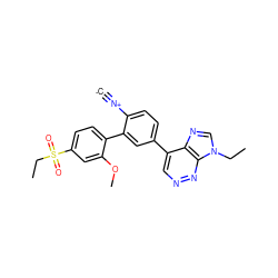 [C-]#[N+]c1ccc(-c2cnnc3c2ncn3CC)cc1-c1ccc(S(=O)(=O)CC)cc1OC ZINC000230816000