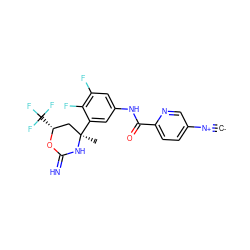 [C-]#[N+]c1ccc(C(=O)Nc2cc(F)c(F)c([C@]3(C)C[C@@H](C(F)(F)F)OC(=N)N3)c2)nc1 ZINC001772606998