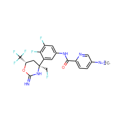 [C-]#[N+]c1ccc(C(=O)Nc2cc(F)c(F)c([C@]3(CF)C[C@@H](C(F)(F)F)OC(=N)N3)c2)nc1 ZINC001772580956