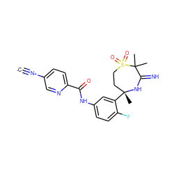 [C-]#[N+]c1ccc(C(=O)Nc2ccc(F)c([C@]3(C)CCS(=O)(=O)C(C)(C)C(=N)N3)c2)nc1 ZINC000473228753