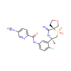 [C-]#[N+]c1ccc(C(=O)Nc2ccc(F)c([C@]3(C)CS(=O)(=O)[C@]4(CCOC4)C(=N)N3)c2)nc1 ZINC001772630960