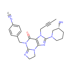 [C-]#[N+]c1ccc(CN2C(=O)c3c(nc(N4CCC[C@@H](N)C4)n3CC#CC)N3CCN=C23)cc1 ZINC000169701442