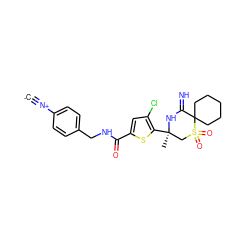 [C-]#[N+]c1ccc(CNC(=O)c2cc(Cl)c([C@]3(C)CS(=O)(=O)C4(CCCCC4)C(=N)N3)s2)cc1 ZINC001772624281