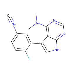 [C-]#[N+]c1ccc(F)c(-c2c[nH]c3ncnc(N(C)C)c23)c1 ZINC001772635944
