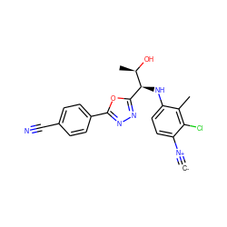 [C-]#[N+]c1ccc(N[C@@H](c2nnc(-c3ccc(C#N)cc3)o2)[C@@H](C)O)c(C)c1Cl ZINC000146550022