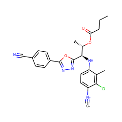 [C-]#[N+]c1ccc(N[C@@H](c2nnc(-c3ccc(C#N)cc3)o2)[C@H](C)OC(=O)CCC)c(C)c1Cl ZINC000143537392