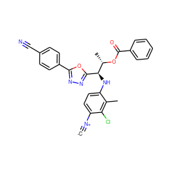 [C-]#[N+]c1ccc(N[C@@H](c2nnc(-c3ccc(C#N)cc3)o2)[C@H](C)OC(=O)c2ccccc2)c(C)c1Cl ZINC000143537816