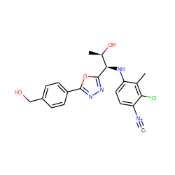 [C-]#[N+]c1ccc(N[C@@H](c2nnc(-c3ccc(CO)cc3)o2)[C@@H](C)O)c(C)c1Cl ZINC000143524594