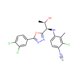 [C-]#[N+]c1ccc(N[C@@H](c2nnc(-c3ccc(Cl)c(Cl)c3)o2)[C@@H](C)O)c(C)c1Cl ZINC000146565981