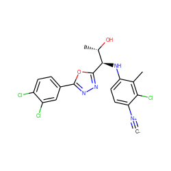 [C-]#[N+]c1ccc(N[C@@H](c2nnc(-c3ccc(Cl)c(Cl)c3)o2)[C@H](C)O)c(C)c1Cl ZINC000146566200