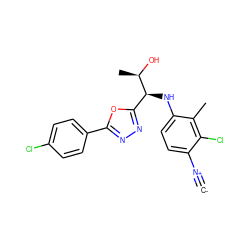 [C-]#[N+]c1ccc(N[C@@H](c2nnc(-c3ccc(Cl)cc3)o2)[C@@H](C)O)c(C)c1Cl ZINC000146546004