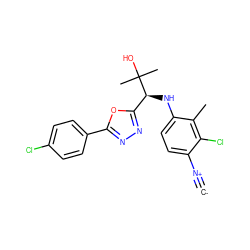 [C-]#[N+]c1ccc(N[C@@H](c2nnc(-c3ccc(Cl)cc3)o2)C(C)(C)O)c(C)c1Cl ZINC000146543805