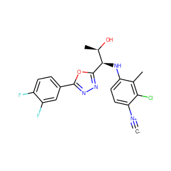 [C-]#[N+]c1ccc(N[C@@H](c2nnc(-c3ccc(F)c(F)c3)o2)[C@@H](C)O)c(C)c1Cl ZINC000146574298