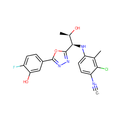 [C-]#[N+]c1ccc(N[C@@H](c2nnc(-c3ccc(F)c(O)c3)o2)[C@@H](C)O)c(C)c1Cl ZINC000146579250