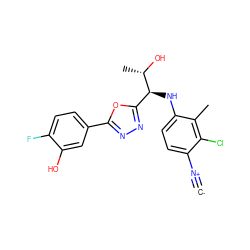 [C-]#[N+]c1ccc(N[C@@H](c2nnc(-c3ccc(F)c(O)c3)o2)[C@H](C)O)c(C)c1Cl ZINC000146575928