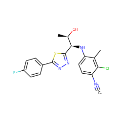 [C-]#[N+]c1ccc(N[C@@H](c2nnc(-c3ccc(F)cc3)s2)[C@@H](C)O)c(C)c1Cl ZINC000146556310