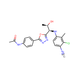 [C-]#[N+]c1ccc(N[C@@H](c2nnc(-c3ccc(NC(C)=O)cc3)o2)[C@@H](C)O)c(C)c1Cl ZINC000146638618