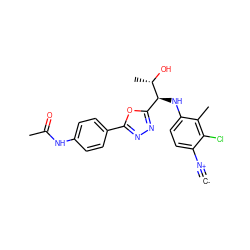 [C-]#[N+]c1ccc(N[C@@H](c2nnc(-c3ccc(NC(C)=O)cc3)o2)[C@H](C)O)c(C)c1Cl ZINC000146642032