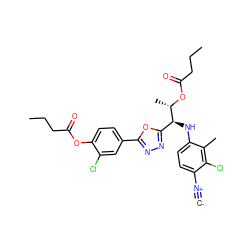 [C-]#[N+]c1ccc(N[C@@H](c2nnc(-c3ccc(OC(=O)CCC)c(Cl)c3)o2)[C@H](C)OC(=O)CCC)c(C)c1Cl ZINC000146635944