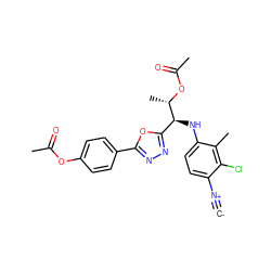 [C-]#[N+]c1ccc(N[C@@H](c2nnc(-c3ccc(OC(C)=O)cc3)o2)[C@H](C)OC(C)=O)c(C)c1Cl ZINC000146641000