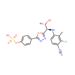 [C-]#[N+]c1ccc(N[C@@H](c2nnc(-c3ccc(OS(=O)(=O)O)cc3)o2)[C@H](C)O)c(C)c1Cl ZINC000146640368