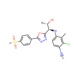 [C-]#[N+]c1ccc(N[C@@H](c2nnc(-c3ccc(S(C)(=O)=O)cc3)o2)[C@H](C)O)c(C)c1Cl ZINC000146551433