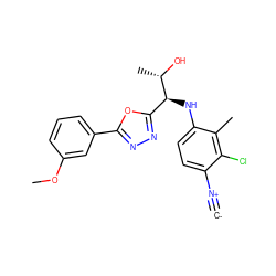 [C-]#[N+]c1ccc(N[C@@H](c2nnc(-c3cccc(OC)c3)o2)[C@H](C)O)c(C)c1Cl ZINC000146534935